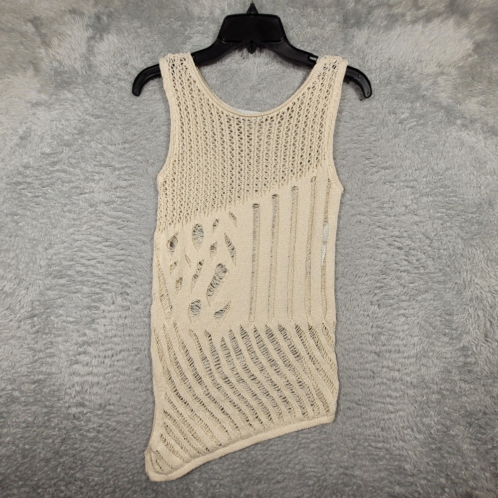 Zara Knit Tank Top Asymmetrical Cut Out Sleeveless Beige Summer Beach Size S‎